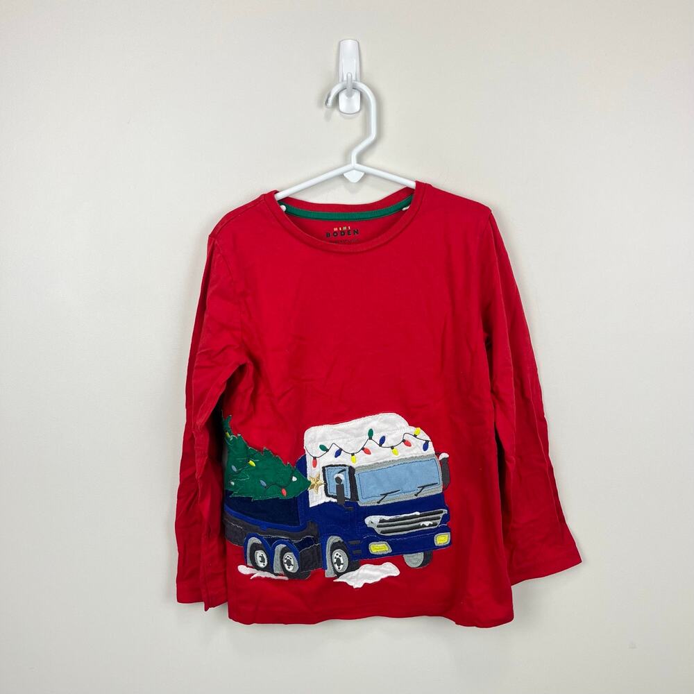Mini Boden Truck Applique T-Shirt Rockabilly Red Tree 6-7